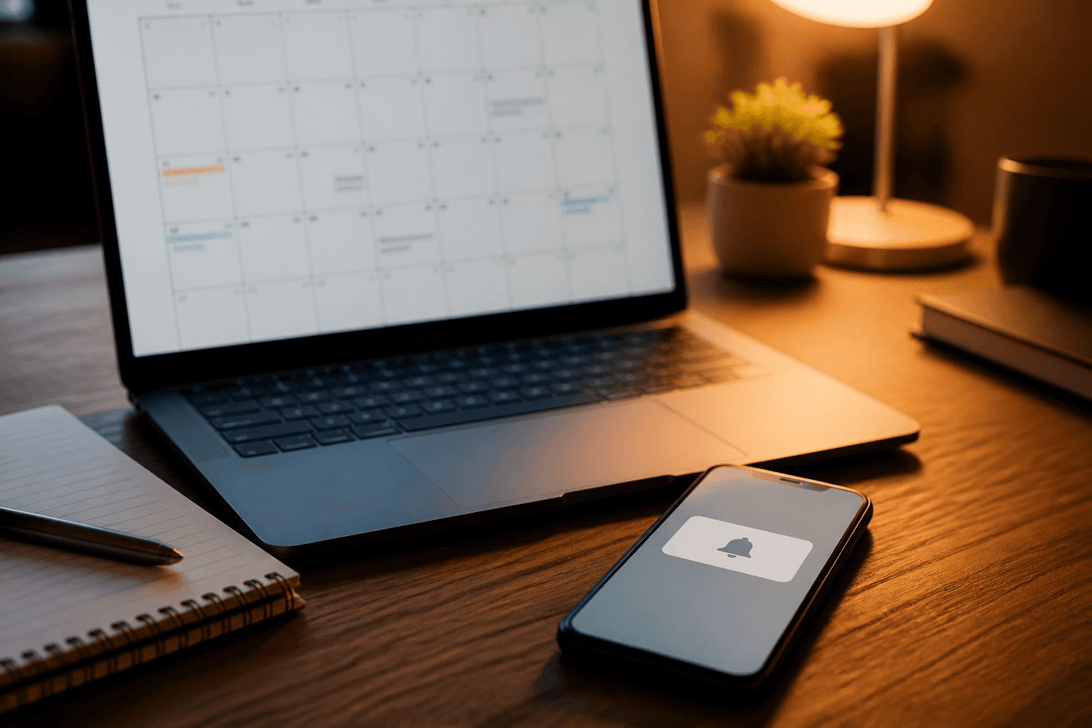 Calendar and follow-up reminders on a desk