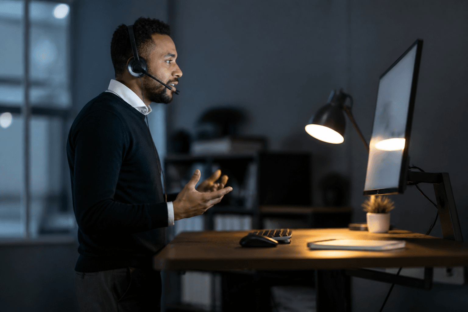 Outbound specialist on a headset
